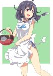  1girl :d apron bare_legs kantai_collection ladle low_twintails open_mouth pot purple_hair smile solo swimsuit_under_apron tagme taigei_(kantai_collection) taishi_(moriverine) twintails violet_eyes 