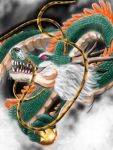  antlers dragon dragon_ball dragon_ball_(object) eastern_dragon holding no_humans open_mouth red_eyes runa_(edoraq1961) scales sharp_teeth shenron whiskers 