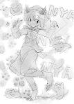  &gt;_&lt; 1girl :3 :d =_= animal_ears bow cat cat_ears chen closed_eyes fang footprints hammer_(sunset_beach) monochrome open_mouth paw_pose sharp_nails short_hair sketch skirt smile solo touhou xd 