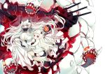  2girls breasts cleavage covered_mouth dress horns kantai_collection large_breasts long_hair midway_hime mittens multiple_girls northern_ocean_hime pale_skin red_eyes shinkaisei-kan turret very_long_hair white_dress white_hair white_skin yuunagi_(seventh_heaven) 