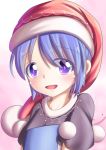  1girl :d absurdres blue_eyes blue_hair book dior-zi doremy_sweet dress hat highres nightcap open_mouth pom_pom_(clothes) smile touhou 