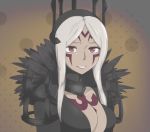  1girl bangs bodypaint breasts cleavage dark_skin facial_mark feathers fire_emblem fire_emblem:_kakusei forehead_mark grin inverse_(fire_emblem) lithety long_hair red_eyes smile swept_bangs tiara upper_body white_hair 