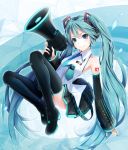  1girl ajigo aqua_eyes aqua_hair hatsune_miku highres koi_wa_sensou_(vocaloid) long_hair megaphone necktie skirt solo thigh-highs twintails very_long_hair vocaloid 