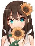  1girl brown_hair flower green_eyes idolmaster idolmaster_cinderella_girls long_hair shibuya_rin shuuichi solo sunflower 