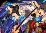  2girls :o alice_(odin_sphere) arm_warmers armor armored_dress black_bow blonde_hair blue_eyes book bow cat chair greaves gwendolyn hair_bow miniskirt multiple_girls odin_sphere polearm short_hair short_twintails sitting skirt socrates_(odin_sphere) spear thigh-highs twintails violet_eyes weapon white_hair yellow_sclera zunta 