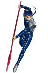  1boy absurdres blue_hair fate/stay_night fate_(series) highres holding_weapon lance lancer official_art polearm ponytail red_eyes solo transparent_background weapon 