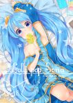  1girl blue_eyes blue_hair candy cover cover_page doujin_cover highres league_of_legends lollipop long_hair looking_at_viewer repachi_(sicp) solo sona_buvelle twintails 