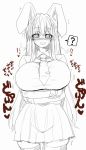  1girl ? @_@ animal_ears blush bouncing_breasts breast_hold breasts huge_breasts rabbit_ears reisen_udongein_inaba skirt touhou translation_request 