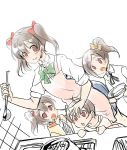 1boy 3girls ajishio apron cooking hair_bobbles hair_ornament hand_on_another&#039;s_head ladle love_live!_school_idol_project multiple_girls open_mouth petting red_eyes short_twintails siblings side_ponytail skirt smile twintails yazawa_kokoa yazawa_kokoro yazawa_kotarou yazawa_nico