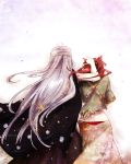  2girls back cloak grey_hair hand_on_head height_difference long_hair multiple_girls patting pixiv_fantasia pixiv_fantasia_5 redhead sanctuary-of-apricot standing very_long_hair 