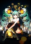  1girl boots breasts cleavage drill_hair green_eyes green_hair hatsune_miku lamp_miku lantern long_hair looking_at_viewer mochaabx night sitting smile solo thigh-highs thigh_boots twin_drills twintails very_long_hair vocaloid 