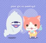  blush_stickers cat chuno closed_eyes english fangs ghost heart jibanyan multiple_tails no_humans notched_ear open_mouth purple_background purple_lips tail two_tails whisper_(youkai_watch) youkai youkai_taisou_dai-ni youkai_watch 