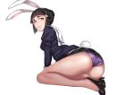 1girl animal_ears ass bad_anatomy black_hair bunny_tail eyebrows high_heels jack_hamster legs looking_at_viewer myoukou_(kantai_collection) no_legwear rabbit_ears short_hair simple_background solo tail thighs white_background 