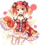  1girl arin bare_shoulders blush breasts choker collarbone cross detached_sleeves fairy_fencer_f fairy_wings gradient gradient_background hair_ribbon lolita_fashion long_sleeves open_mouth red_eyes red_skirt redhead ribbon sakura_ani sitting skirt sleeves_past_wrists smile solo thigh-highs twintails white_legwear wings 