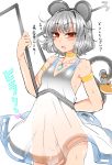  amulet animal animal_ears arm_behind_back basket blush dowsing_rod grey_hair hat highres jewelry looking_at_viewer mouse mouse_ears nazrin open_mouth raised_eyebrows red_eyes roki_(hirokix) see-through short_hair straw_hat tail touhou translation_request white_background 
