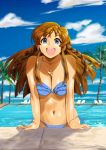  1girl aqua_eyes bikini braid breasts brown_hair cleavage highres idolmaster idolmaster_million_live! kousaka_umi long_hair open_mouth pool shu-z swimsuit twin_braids 