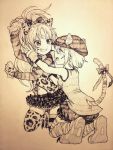  2girls aebj animal_ears cat_ears cat_tail fake_animal_ears fake_animal_tail frilled_skirt frills leopard_print long_hair mahou_shoujo_madoka_magica miki_sayaka monochrome multiple_girls sakura_kyouko short_hair sketch skirt tail thigh-highs traditional_media 