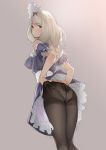  1girl ass black_legwear blonde_hair crotch_seam highres looking_at_viewer maid maid_headdress original panties panties_under_pantyhose pantyhose pantyhose_tug petticoat short_hair solo thighband_pantyhose tsukino_wagamo underwear white_panties 