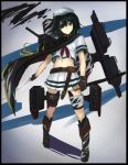  1girl belt black_boots black_border boots border crop_top eyepatch green_eyes green_hair hat holding kantai_collection kiso_(kantai_collection) long_hair navel pleated_skirt remodel_(kantai_collection) saber_(weapon) sailor_hat school_uniform serafuku skirt solo standing sword weapon weasel_(close-to-the-edge) 