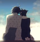  2boys black_hair furu_(retr0e) gift glasses hair_ornament hairclip itoshiki_nozomu japanese_clothes kimono kudou_jun leaning_on_person multiple_boys priest sayonara_zetsubou_sensei short_hair sitting spoilers 