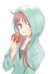  apple food fruit hoodie mahou_shoujo_madoka_magica mijinkouka red_eyes redhead sakura_kyouko 