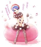  1girl blob blue_eyes blue_hair doremy_sweet dress hat morioka_itari musical_note nightcap pom_pom_(clothes) shirt short_hair short_sleeves smile solo tail touhou 