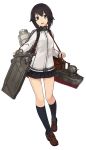  1girl anchor bangs blush boots brown_hair full_body hayasui_(kantai_collection) kantai_collection looking_at_viewer machinery miniskirt official_art sailor_collar short_hair simple_background skirt solo strap sweater_jacket transparent_background turret 