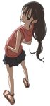  1girl brown_hair full_body hands_in_pockets hoodie long_hair looking_at_viewer low-tied_long_hair nail_polish original pleated_skirt red_nails simple_background skirt solo white_background yamamoto_souichirou 