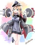  1girl anchor_hair_ornament blonde_hair blue_eyes gloves hair_ornament hat highres kantai_collection long_hair military military_uniform open_mouth peaked_cap prinz_eugen_(kantai_collection) retorillo skirt twintails uniform 