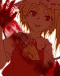  1girl blonde_hair blood flandre_scarlet hat miyo_(ranthath) red_eyes short_hair side_ponytail solo tongue tongue_out touhou wings 