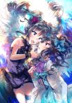  1girl absurdres angel_wings bare_shoulders drill_hair dual_persona feathers highres hoshika_ranoe idolmaster idolmaster_cinderella_girls kanzaki_ranko long_hair open_mouth red_eyes rosenburg_engel selfcest silver_hair twin_drills twintails wings yuri 