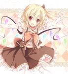  1girl blonde_hair flandre_scarlet hasuga_sea no_hat open_mouth red_eyes short_hair side_ponytail smile solo touhou wings 