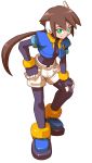  1girl aile brown_hair green_eyes long_hair makoto_yabe official_art ponytail rockman rockman_zx rockman_zx_advent solo 