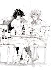  caesar_anthonio_zeppeli card cigarette jojo_no_kimyou_na_bouken joseph_joestar_(young) monochrome niku_harumaki playing_card sitting table 