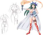  boots breasts cape cleavage collage cuffs drill_hair elbow_gloves full_body gloves green_eyes green_hair headdress knee_boots large_breasts long_hair personification shackles statue_of_liberty stone_tablet tamaki_nozomu torch white_gloves 