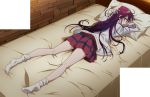  bed highres jitsu_wa_watashi_wa long_hair maroon_hair pleated_skirt screencap shishido_shiho skirt violet_eyes 