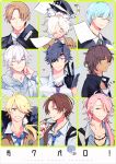  6+boys ^_^ animal_on_head black_gloves black_hair blonde_hair blue_hair brown_eyes brown_hair chibi closed_eyes cover cover_page doujin_cover drink drinking_straw eyepatch gloves gokotai gokotai&#039;s_tigers green_eyes grin hair_over_one_eye heshikiri_hasebe hoodie ichigo_hitofuri kashuu_kiyomitsu multiple_boys nail_polish necktie ookurikara pink_hair red_eyes school_uniform shishiou shokudaikiri_mitsutada smile souza_samonji tiger touken_ranbu tsurumaru_kuninaga white_hair yamato-no-kami_yasusada yellow_eyes zikka 