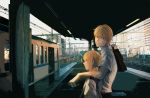  1boy 1girl blonde_hair contemporary fate/stay_night fate_(series) gilgamesh jisue10 saber train 