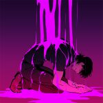  1boy bent_over cross cross_necklace fate/zero fate_(series) j_(onjj) kneeling kotomine_kirei purple slime solo 