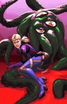  1girl ass blonde_hair bodysuit commentary crossover diepod extra_eyes highres jill_valentine low_ponytail marvel marvel_vs._capcom marvel_vs._capcom_3 red_eyes resident_evil resident_evil_5 shuma_gorath tentacles 