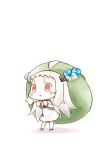  1girl ahoge backpack bag commentary_request dress hinata_yuu horns kantai_collection long_hair mittens northern_ocean_hime pale_skin red_eyes shinkaisei-kan simple_background solo white_background white_dress white_hair white_skin 