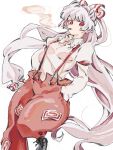  1girl bow fujiwara_no_mokou hair_bow long_hair pants red_eyes ribbon smoking solo suspenders tegaki touhou white_hair 