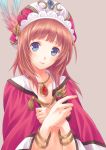  1girl atelier_(series) atelier_rorona blue_eyes bracelet brown_hair capelet covering expressionless hat jewelry necklace pink_background rororina_fryxell short_hair solo upper_body yuuki_(secret_angel) 