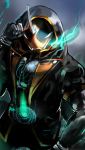  1boy belt black_eyes flame glowing highres hood hooded_jacket horn kamen_rider kamen_rider_ghost kamen_rider_ghost_(series) male mask murasaki_no_ryuuki solo 