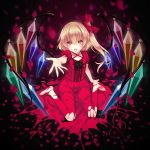  1girl ayase_hazuki blonde_hair fingernails flandre_scarlet looking_at_viewer nail_polish outstretched_arm puffy_short_sleeves puffy_sleeves reaching_out red_eyes short_sleeves solo touhou wings 