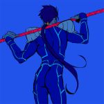  1boy blue_hair fate/stay_night fate_(series) from_behind gae_bolg j_(onjj) lancer polearm ponytail solo spear weapon 