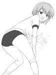  bent_over buruma gym_uniform kotonomiya_yuki looking_back monochrome shichimenchou simple_background socks suigetsu 