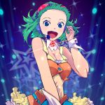  belt blue_eyes breasts cleavage forehead goggles green_hair gumi nail_polish open_mouth skirt solo ukke vocaloid wrist_cuffs 