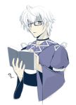  book glasses male monochrome morichika_rinnosuke natsukawa_sarasa solo touhou 