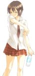  atsumu_sakamoto brown_eyes brown_hair necktie sakamoto_atsumu school_uniform short_hair simple_background skirt 
